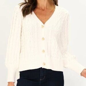 Ivory Cotton Chloe Cable Knit Cardigan, NWT, Size small